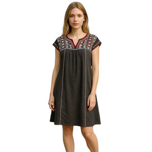 Roller Rabbit Embroidered Cotton Shift Dress, Chambray Grey, Multi